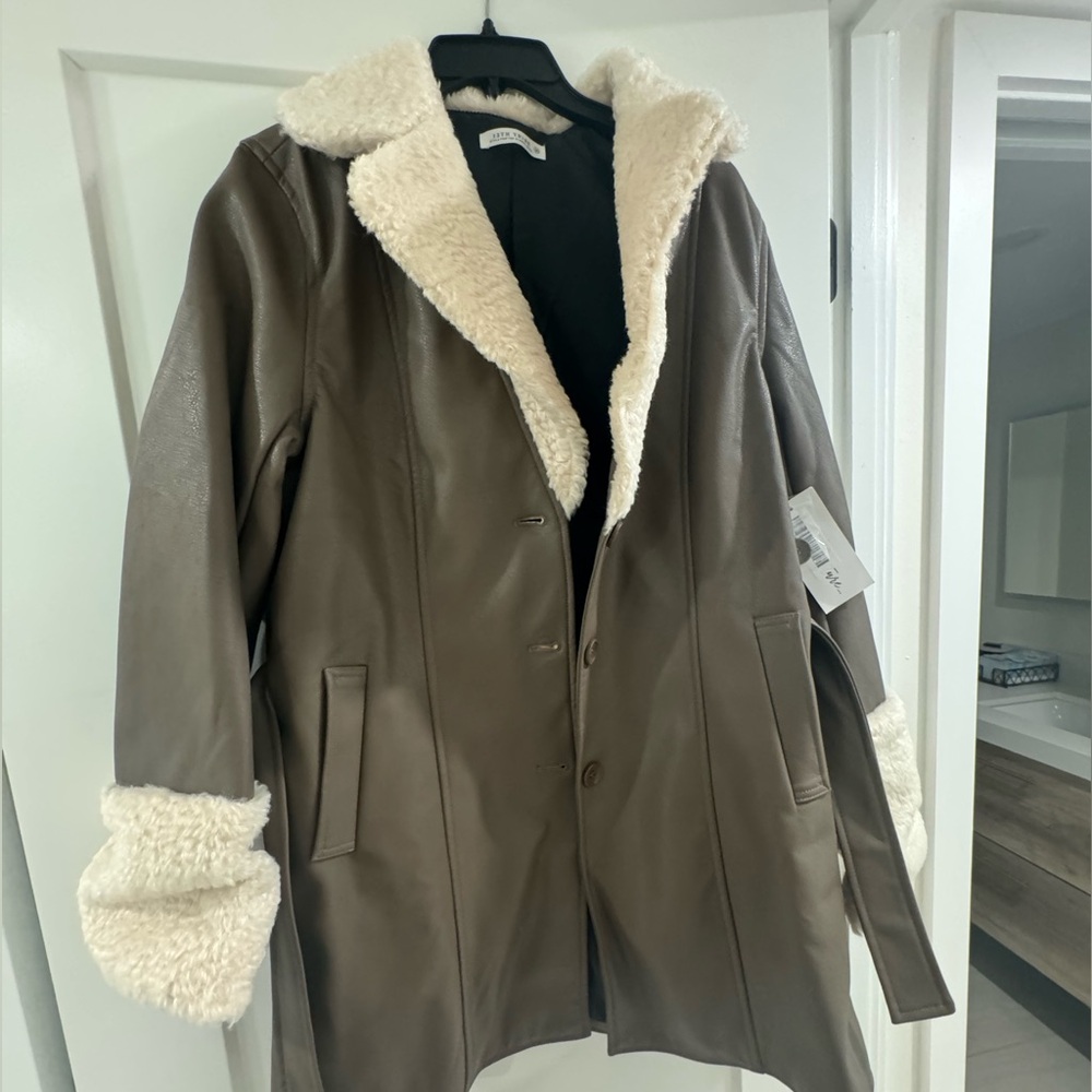 12th tribe brown vegan leather and shearling jacket